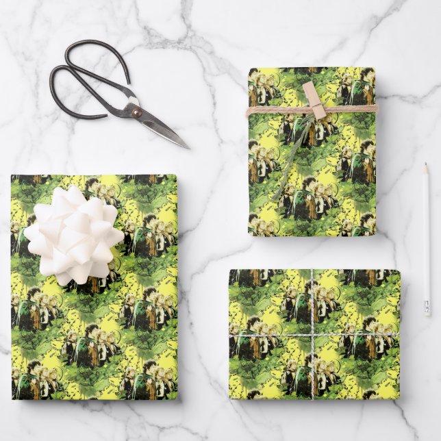 FRODO™ with Hobbits Vector Collage Wrapping Paper Sheet (Front)