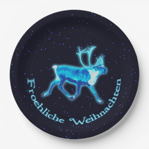 Froehliche Weihnachten - Blue Caribou (Reindeer) Paper Plate