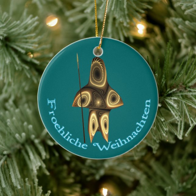 Froehliche Weihnachten - Fractal Inuit Hunter Ceramic Ornament (Tree)