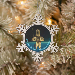 Froehliche Weihnachten - Fractal Inuit Hunter Snowflake Pewter Christmas Ornament