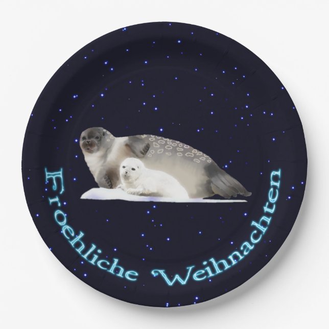 Froehliche Weihnachten - Ringed Seal Paper Plate (Front)