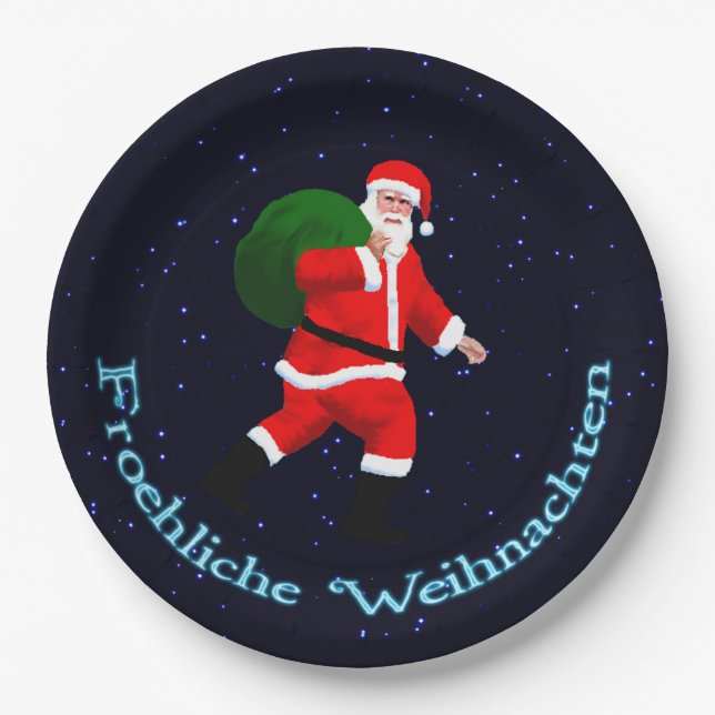 Froehliche Weihnachten - Santa Claus Paper Plate (Front)