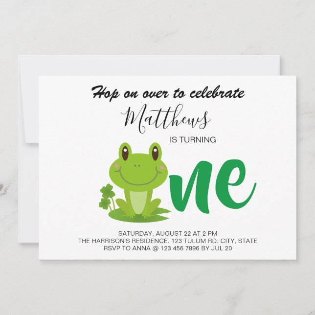 Frog 1er anniversaire fête moderne invitation pour (Devant)