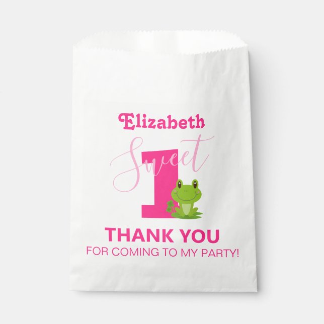 Frog 1st birthday party favour bag (Front)