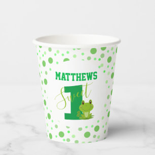 Frog 1st Birthday party Green Dots Cute toad Paper Cups