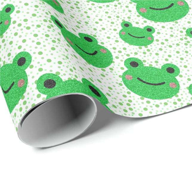 Frog 1st Birthday Party Green Dots Wrapping Paper (Roll Corner)