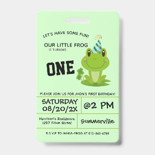 Frog 1st Birthday Party One year Green Froggy Badge