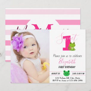 Frog 1st birthday party One year Sweet toad Invita Invitation