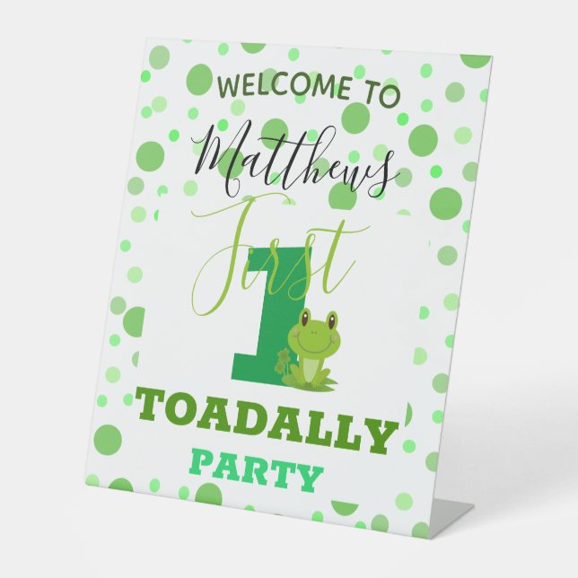 Frog 1st Birthday party  Pedestal Sign (Front)
