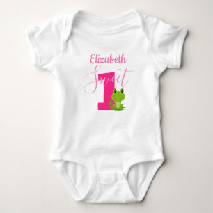 Frog 1st birthday Party Sweet One Baby girl name  Bodysuit