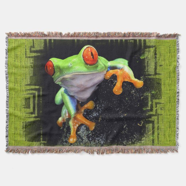 Frog 3 Bordered Options Throw Blanket (Front)