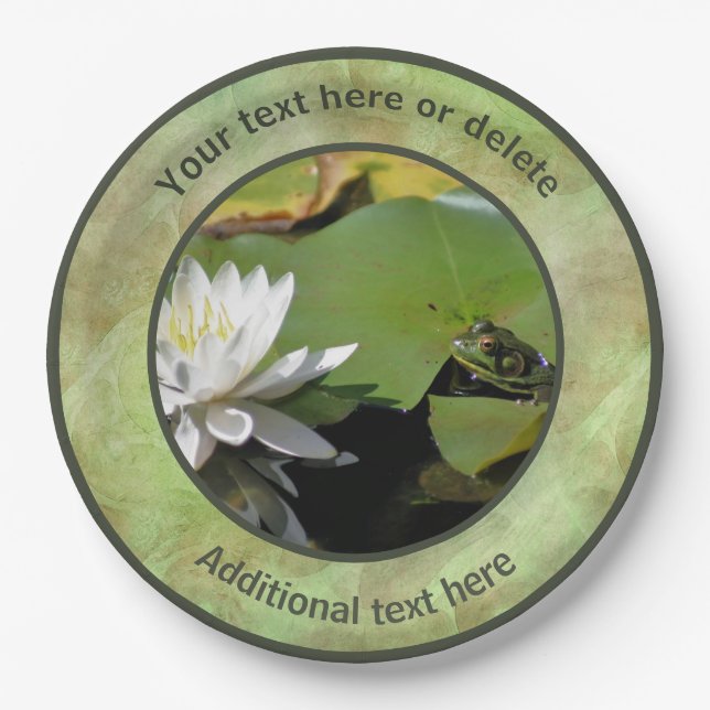 Frog Admiring Lotus Flower Personalized Party  Paper Plate (Front)