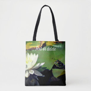 Frog Admiring Lotus Flower Personalized Tote Bag