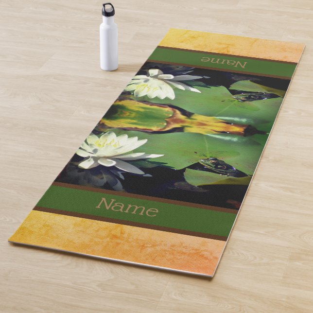 Frog Admiring Lotus Flower Personalized Yoga Mat (In Situ)