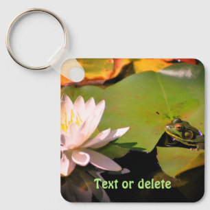 Frog Admiring Lotus Water Lily Personalized Keychain
