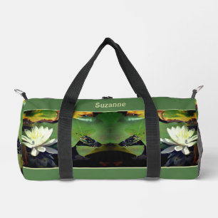 Frog Admiring Water Lily Personalized Duffle Bag