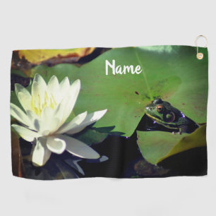 Frog Admiring Water Lily Personalized Golf Towel