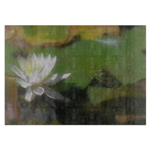 Frog Admiring White Lotus Flower Nature Cutting Board