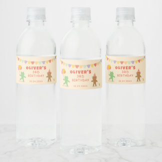 Frog and Bear Birthday Party Water Bottle Label