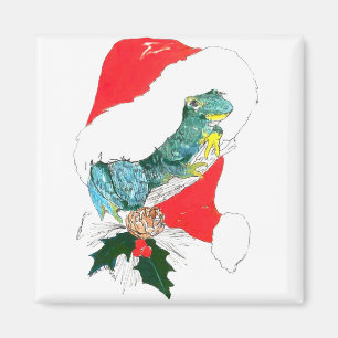 Frog and Christmas Hat Holiday Season Printed Magnet