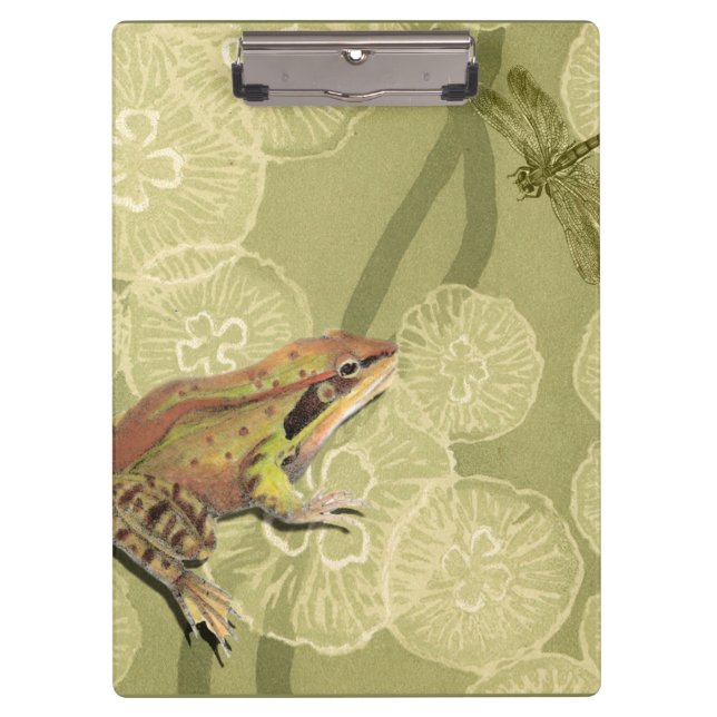 Frog and Dragonfly on Water Lilies Clipboard (Front)