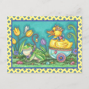 FROG AND DUCK PRINCE. WHIMSICAL EASTER POSTCARD