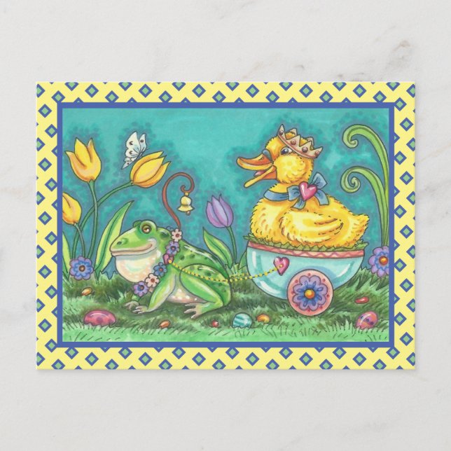 FROG AND DUCK PRINCE. WHIMSICAL EASTER POSTCARD (Front)