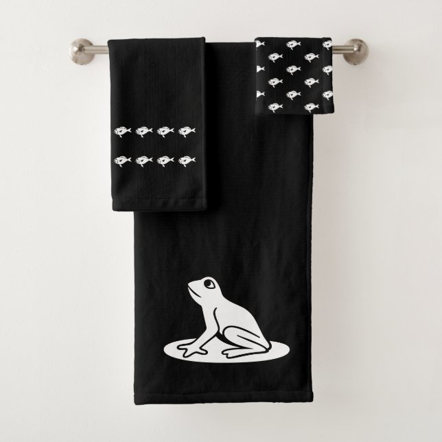 Frog and Fish Bath Black and white towel set (Insitu)