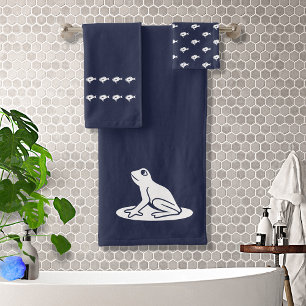Frog and Fish Bath Ocean Blue & white Towel Set