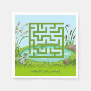 Frog and Fly Maze Birthday Paper Napkins
