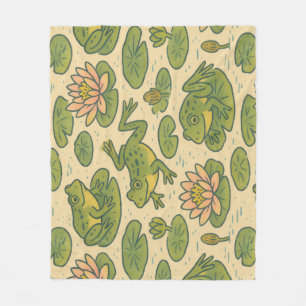 Frog and Lili pads Waterlilies Frogs               Fleece Blanket