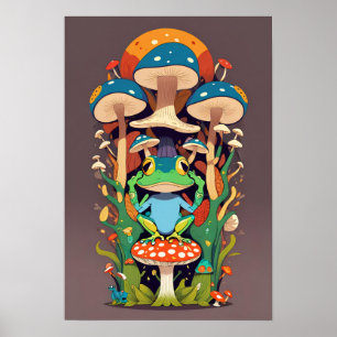 Frog and Mushroom  - Enchanting Nature Art Poster