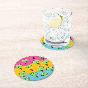 Frog and Strawberry Lover Round Paper Coaster