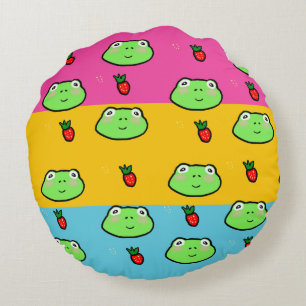 Frog and Strawberry Lover Round Pillow
