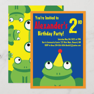 Frog Animal Kid's Birthday Party Invitations