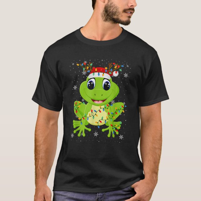 Frog Animal Santa Hat Ugly Christmas Tree Lights  T-Shirt (Front)