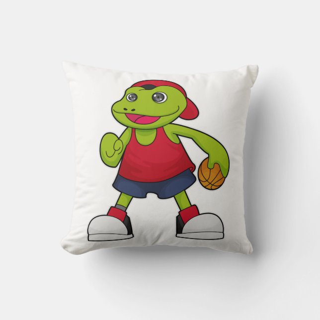 Frog as Basketball player with Basketball Throw Pillow (Front)