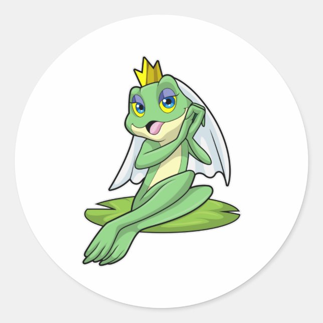Frog as Bride at Wedding with Crown Classic Round Sticker (Front)