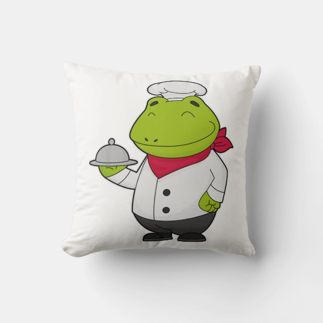 Frog as Cook with Platter Throw Pillow (Front)