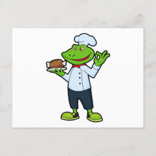 Frog as Cook with Serving plate & Chicken Postcard