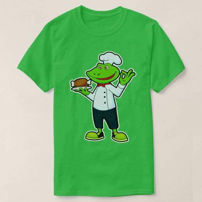 Frog as Cook with Serving plate Chicken T-Shirt (Design Front)