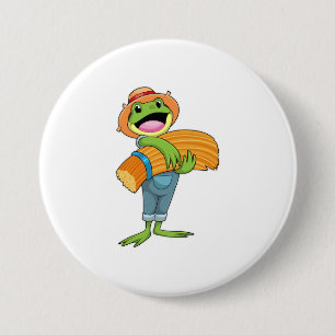 Frog as Farmer with Straw 3 Inch Round Button