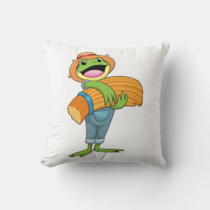 Frog as Farmer with Straw Throw Pillow