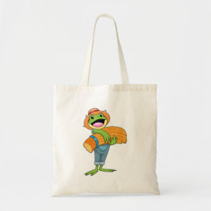 Frog as Farmer with Straw Tote Bag