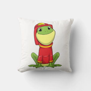 Frog as Firefighter with Helmet Throw Pillow