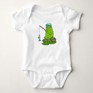 Frog as Fisher with Fishing rod & Fish Baby Bodysuit
