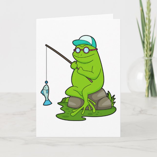 Frog as Fisher with Fishing rod & Fish Card (Front)