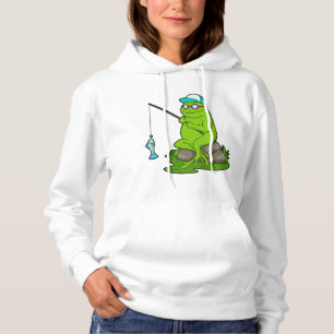 Frog as Fisher with Fishing rod & Fish Hoodie