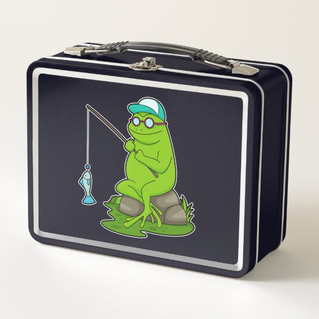 Frog as Fisher with Fishing rod & Fish Metal Lunch Box (Front)