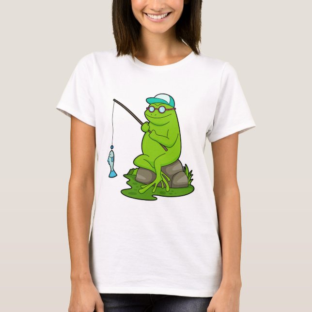 Frog as Fisher with Fishing rod & Fish T-Shirt (Front)